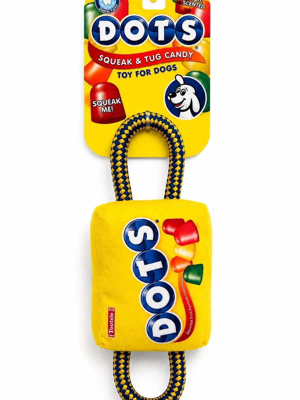 Dots Squeak & Tug Yellow Dog Toy - Tootsie NWT